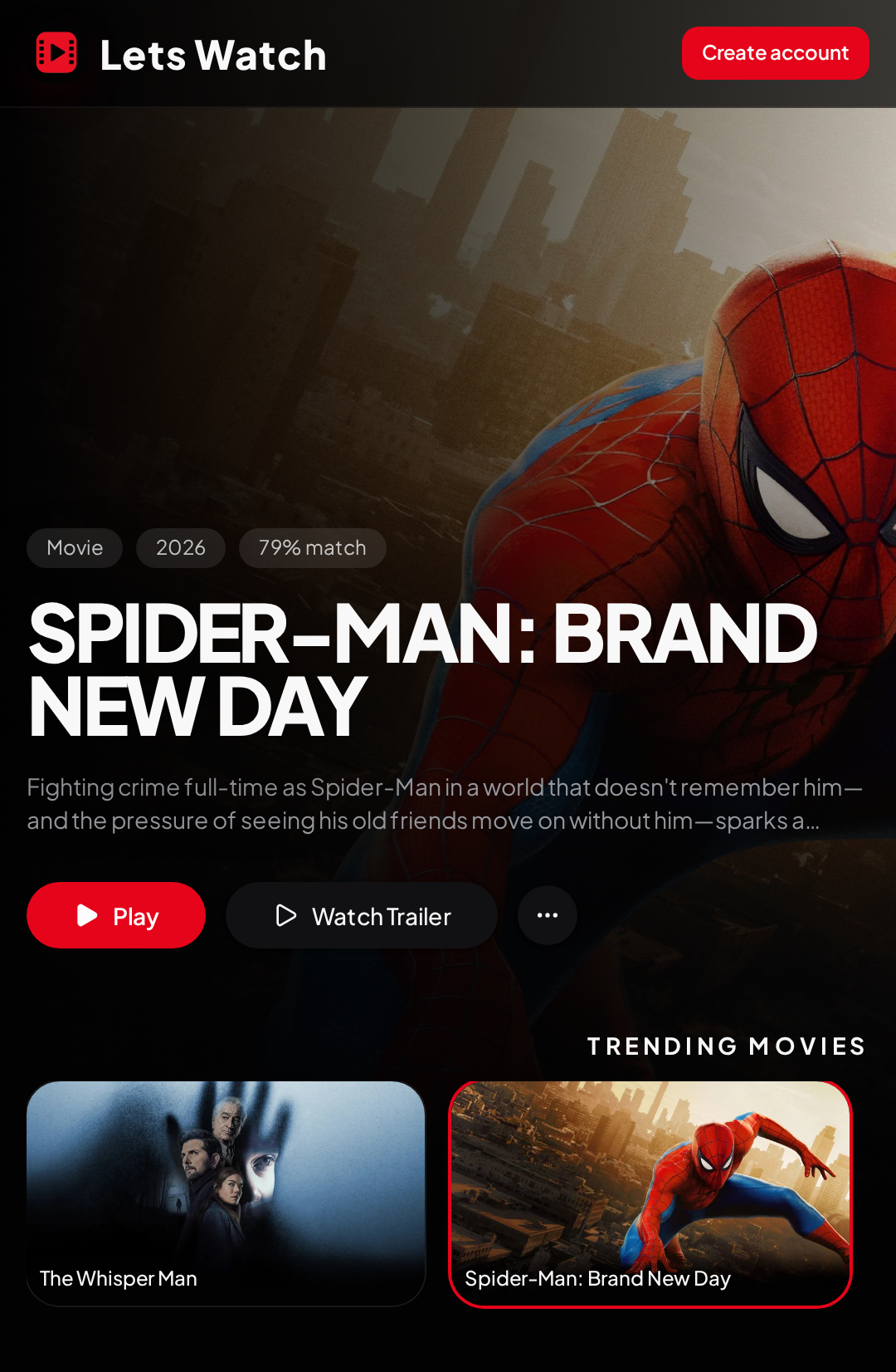 Trending movie posters and ratings inside the Lets Watch app