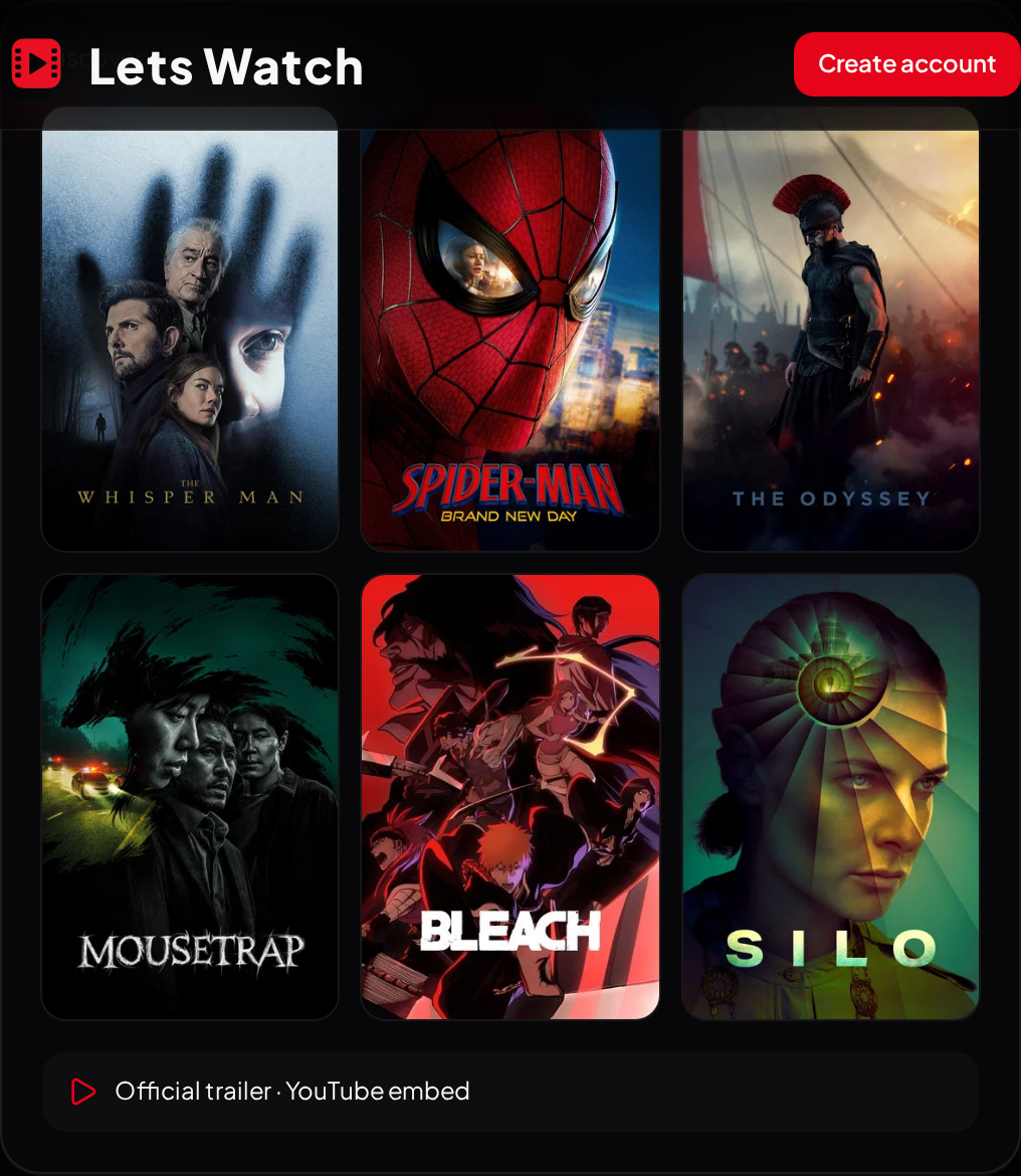Discover feed with auto-playing trailers and genre rows